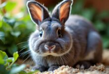 Blue Holland Lop rabbit with floppy ears and soft fur.