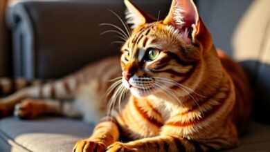 Abyssinian cat relaxing in a cozy home setting.