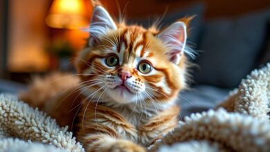 Fluffy cat with static fur in a cozy setting.