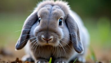 Close-up of a Grey Holland Lop rabbit.