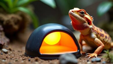 Ceramic heat emitter for bearded dragons in terrarium.