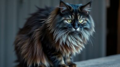 Black Smoke Maine Coon Cat looking fierce